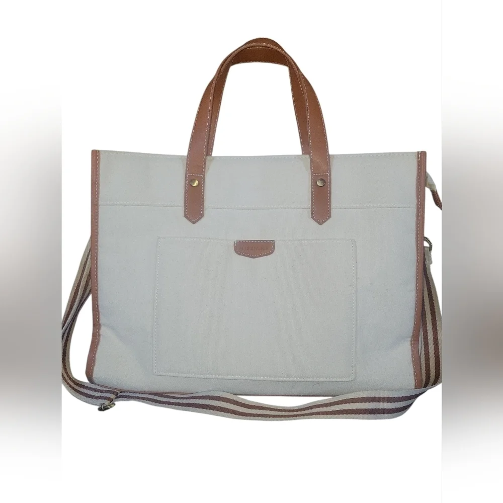 Missnine Laptop Canvas Cream & Tan Work, College Office Tote Bag